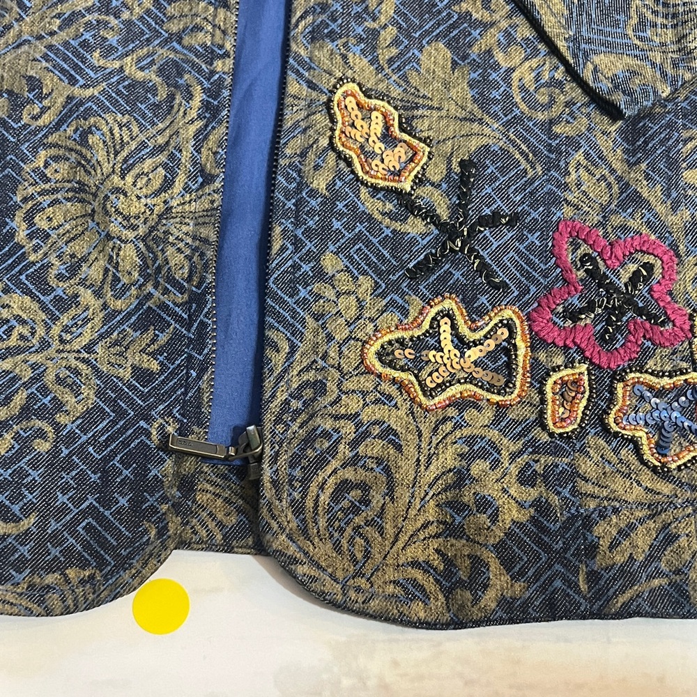 Chico's Blue and Gold Embroidered Jacket size 3 - Picture 2 of 9